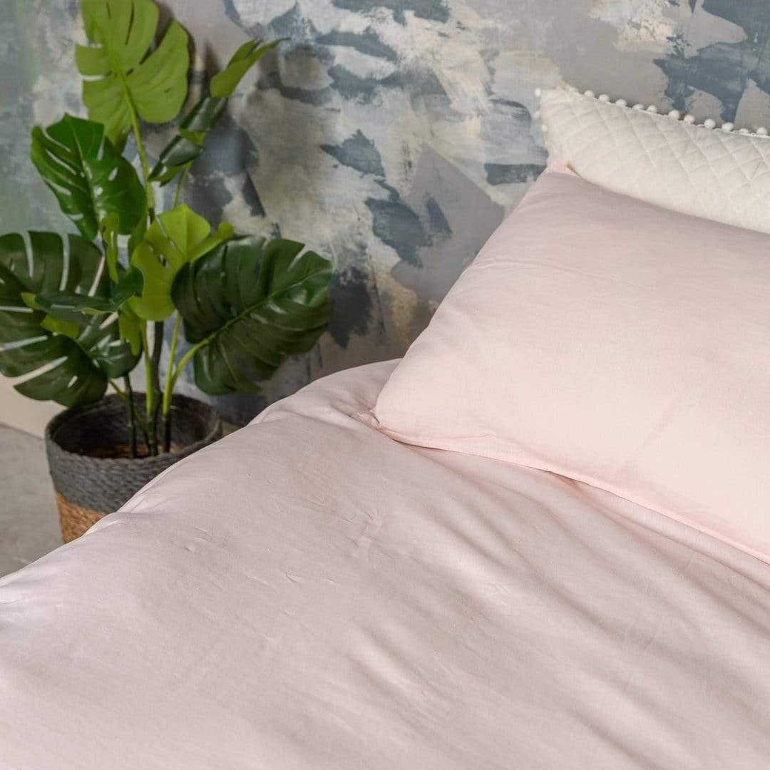 Blush European Linen Duvet Cover Set - Nordic Side - bed, bedding, duvet