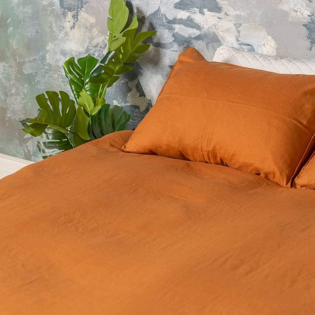 European Linen Duvet Cover Set (Mustard) - Nordic Side - bed, bedding, duvet