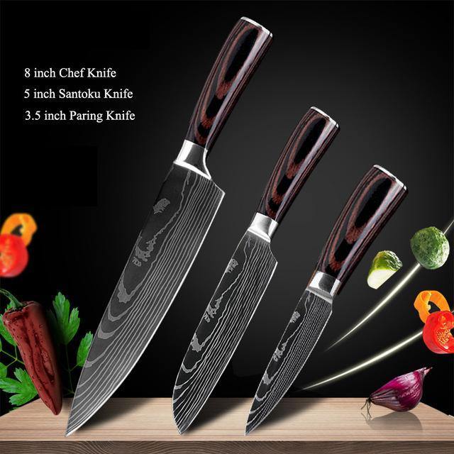 Kitchen Knife Set Japanese Damascus Pattern Chef Knives Stainless
