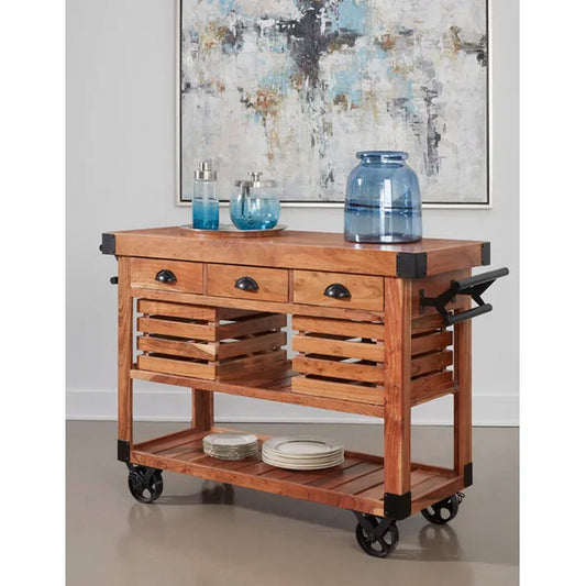 Anneloes 53.5'' Wide Rolling Kitchen Cart Island with Solid Wood Top