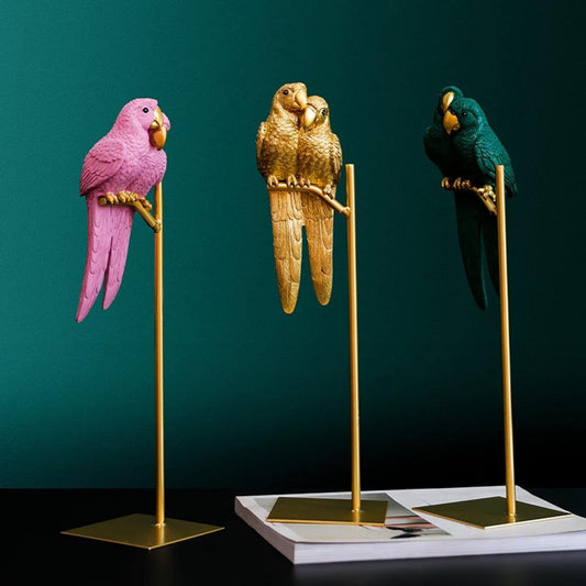 Perched Parrot Figurines - Nordic Side - figurines, parrot, perched