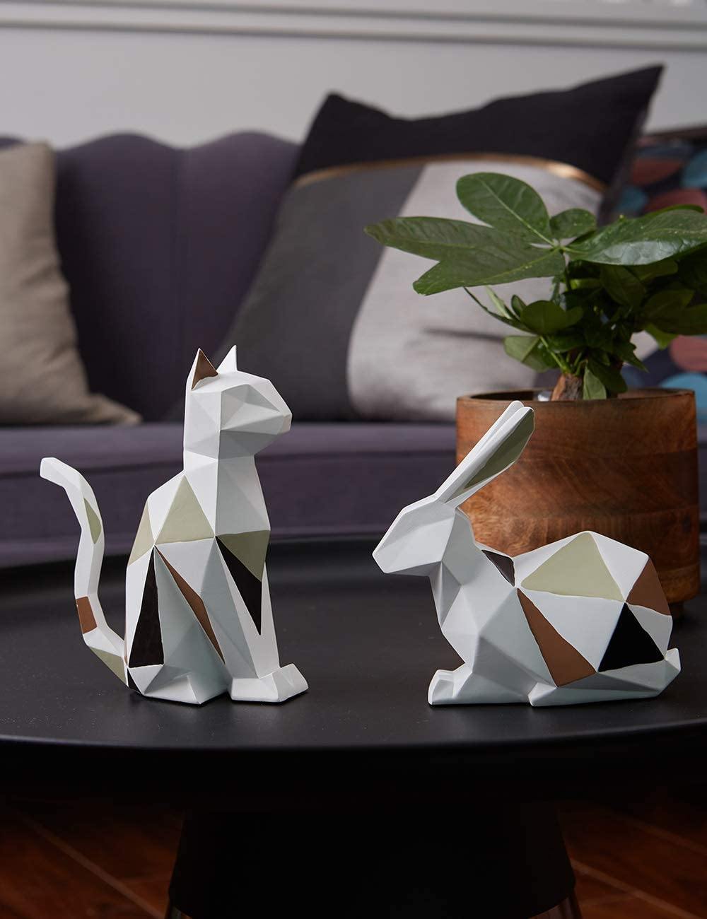 Geometric Animal Figurines - Nordic Side - animal, bunny, cat, figurines, geometric, rabbit