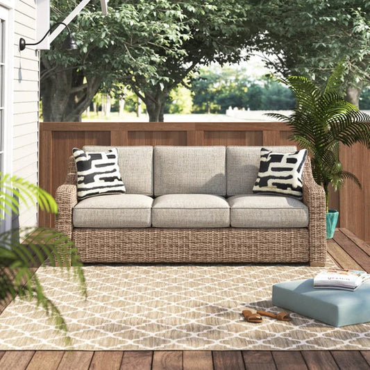 Danny 82.75'' Wide Outdoor Wicker Patio Sofa with Cushions