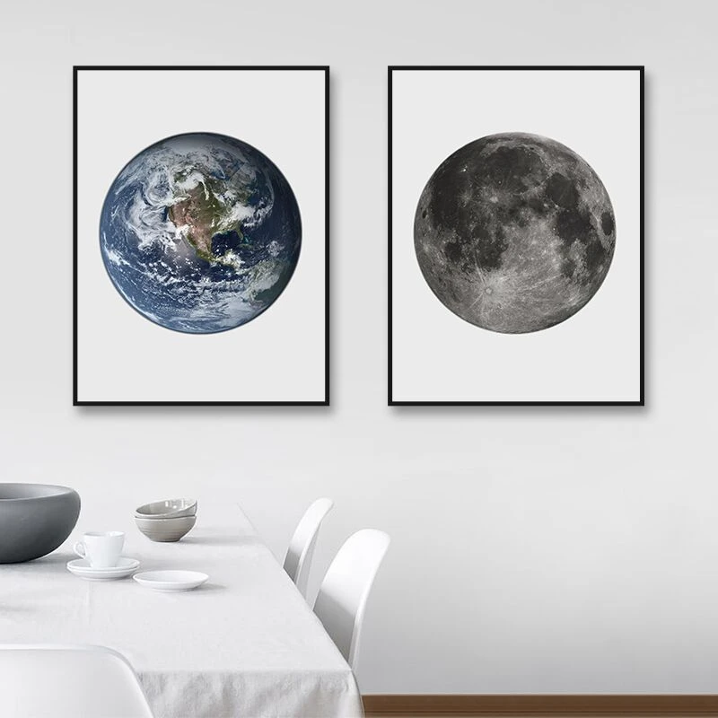 Earth & Moon Prints - Nordic Side - Art + Prints, Bathroom, not-hanger