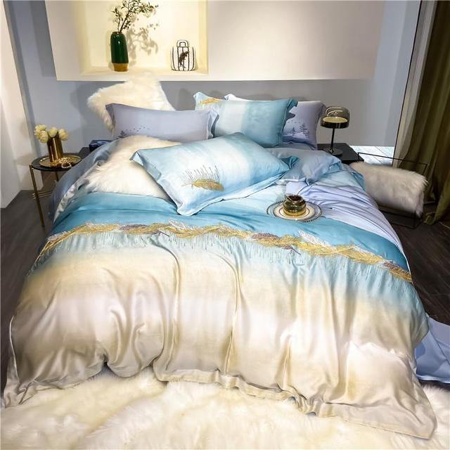 Ocean Gold Duvet Silk Cover Set - Nordic Side - bed, bedding, bedroom