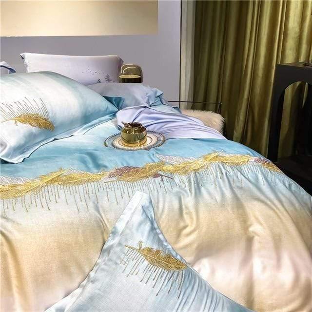 Ocean Gold Duvet Silk Cover Set - Nordic Side - bed, bedding, bedroom