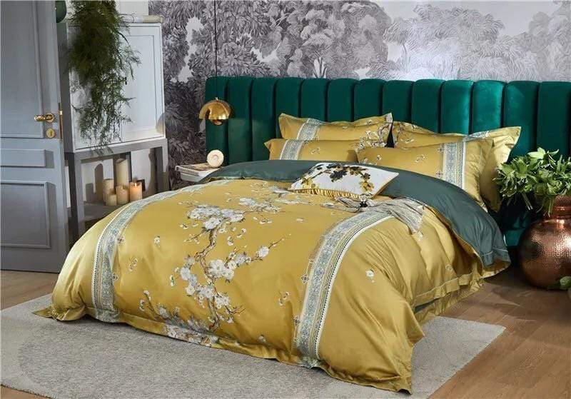 Mustard Flora Duvet Cover Set - Nordic Side - bed, bedding, spo-default, spo-disabled