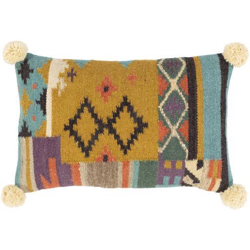 Hand Woven Aztec Pillow with Pom Poms - Nordic Side - 