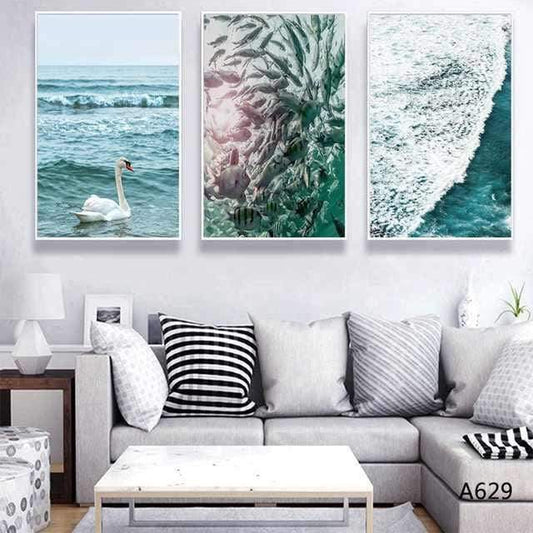 Aqua Swan Stretched Canvas - Nordic Side - 3 piece, Acrylic Image, canvas art, Canvas Image, spo-enabled