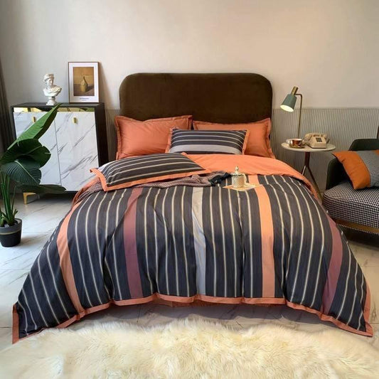 Striplen Duvet Cover Set (Egyptian Cotton) - Nordic Side - bed, bedding, bedroom