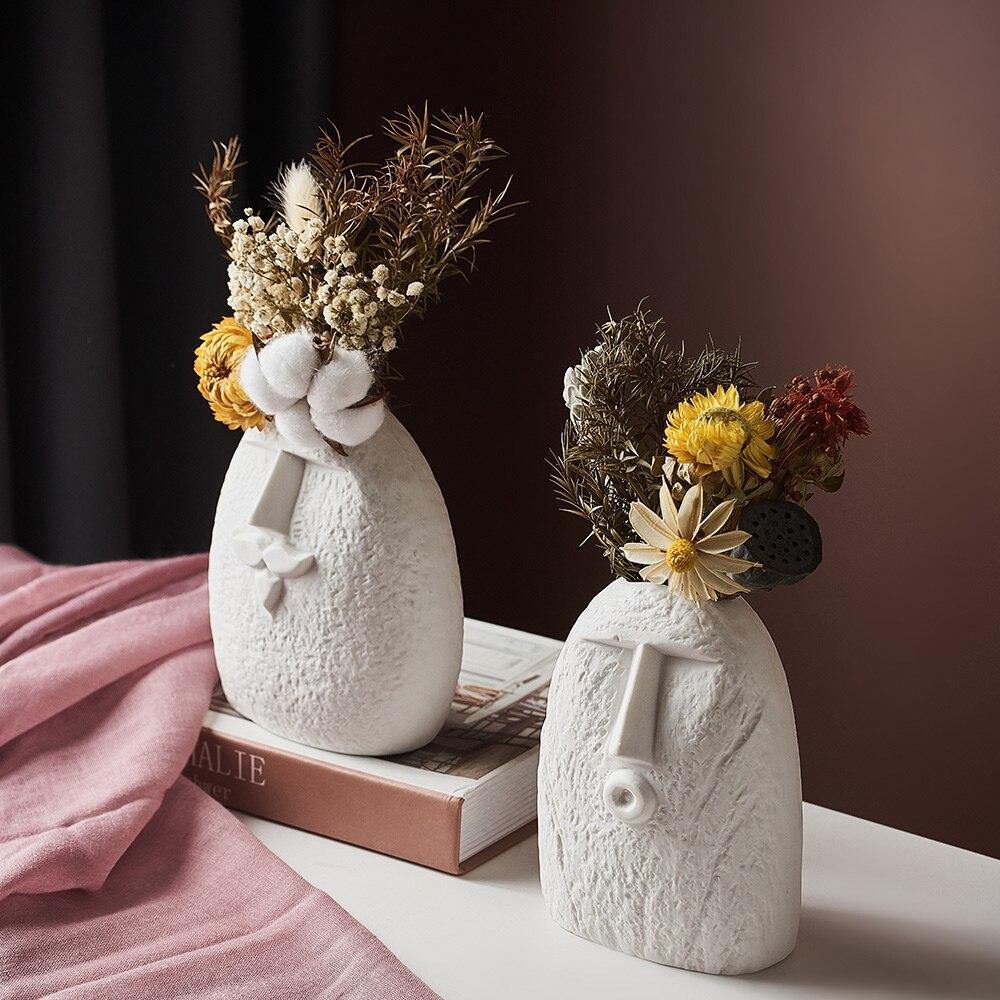 HomeQuill™ Nordic Face Ceramic Vases - Nordic Side - 