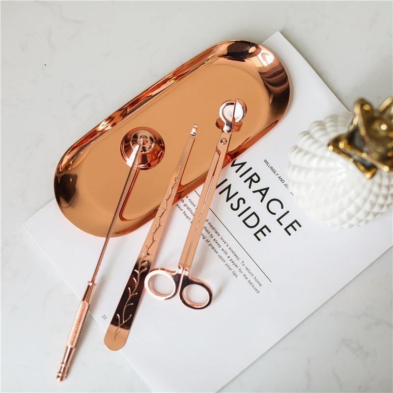 3Pcs/set Rose Gold Stainless steel Candle Snuffers Wick Trimmer Wick Dipper Put Out Candle Extinguisher  Candle Tool Home Decor - Nordic Side - 