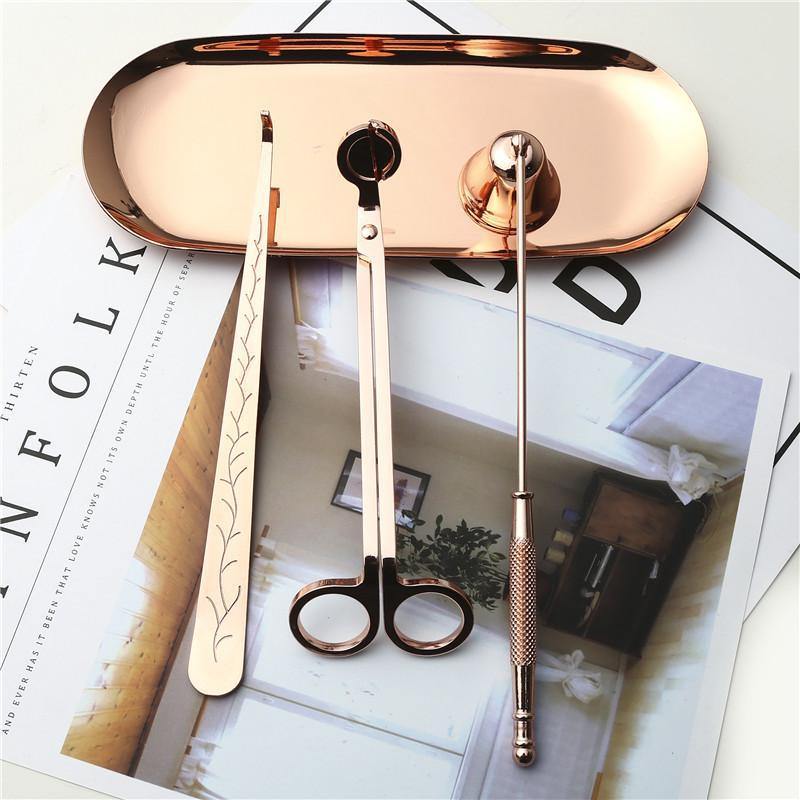 3Pcs/set Rose Gold Stainless steel Candle Snuffers Wick Trimmer Wick Dipper Put Out Candle Extinguisher  Candle Tool Home Decor - Nordic Side - 