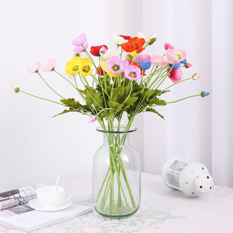 4 Heads/branch Poppy flowers with leaves Artificial flower fleurs artificielles for Home party Decoration flores Poppies - Nordic Side - 
