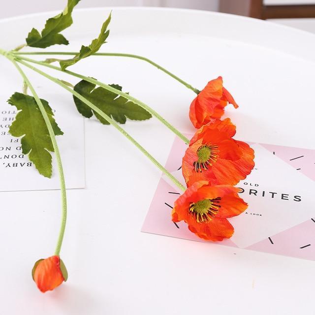 4 Heads/branch Poppy flowers with leaves Artificial flower fleurs artificielles for Home party Decoration flores Poppies - Nordic Side - 