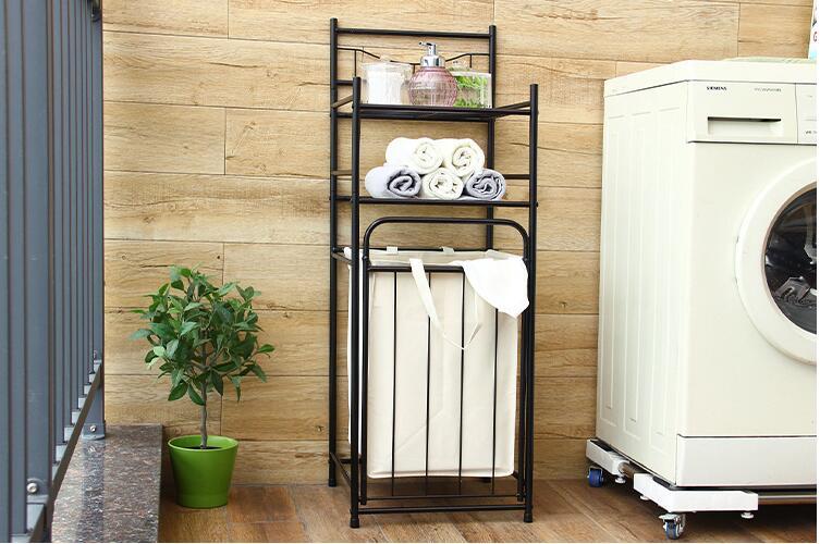Theodore - Laundry Storage Shelves & Basket - Nordic Side - 08-02, feed-cl0-over-80-dollars, furniture-tag, modern-farmhouse