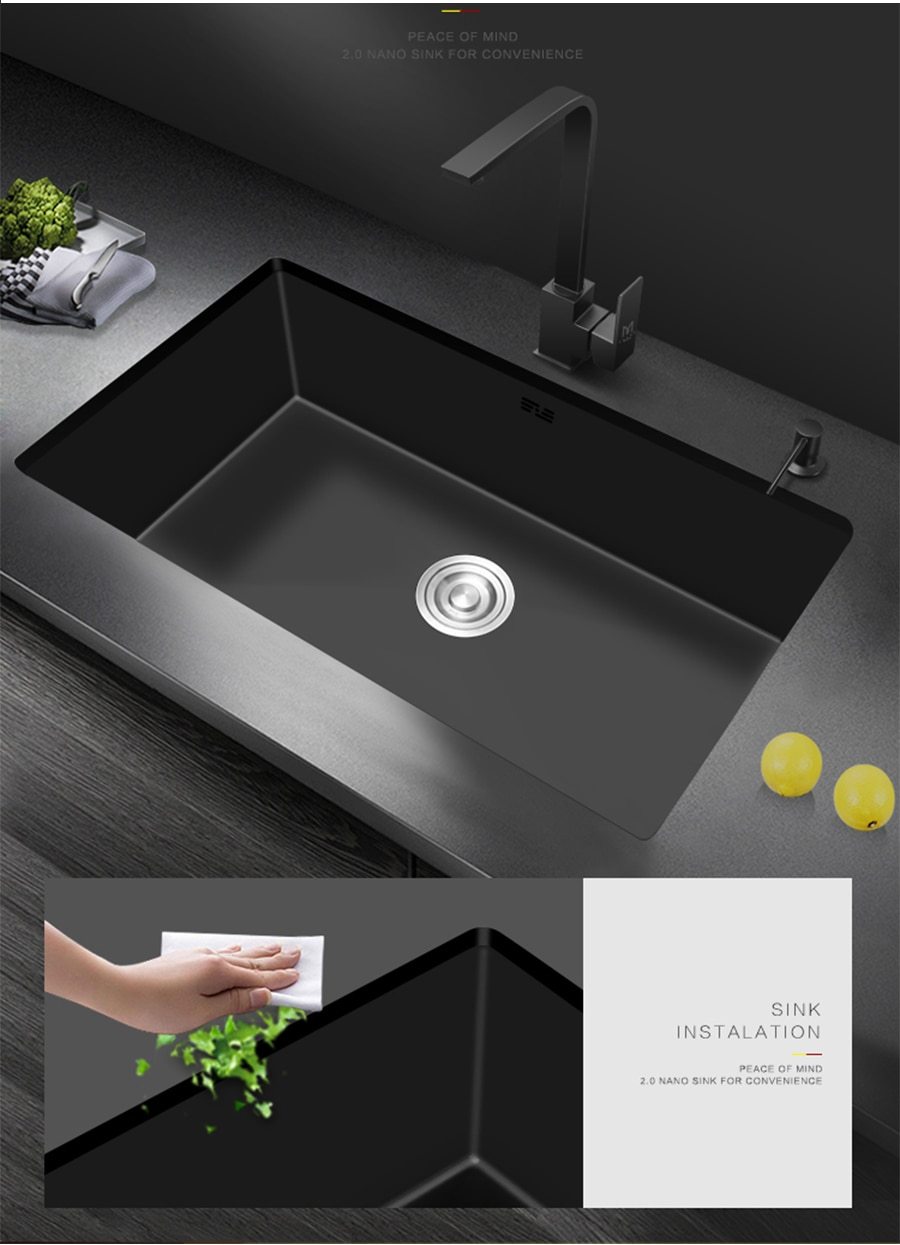 Philippus - Black Nano Stainless Steel Kitchen Sink - Nordic Side - 03-27, feed-cl0-over-80-dollars, modern-pieces
