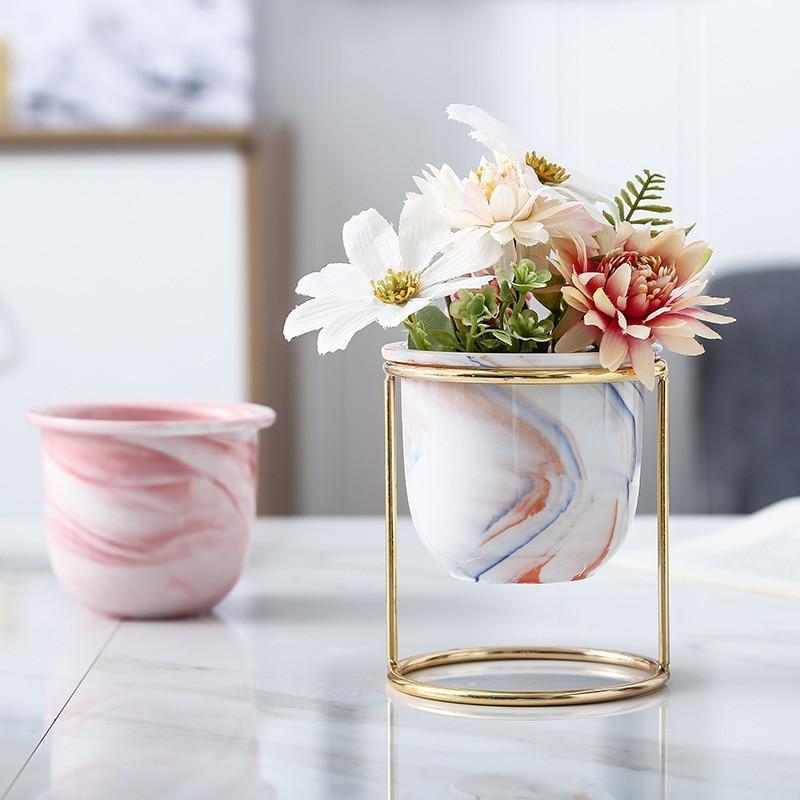 Marble Pot with Golden Stand - Nordic Side - 