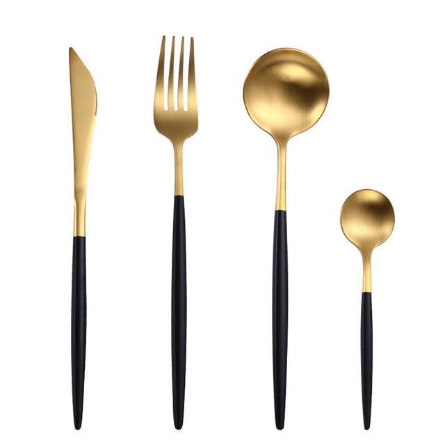 Black Silver/Gold Tablewear Stainless Cutlery - Nordic Side - diningroom, kitchen