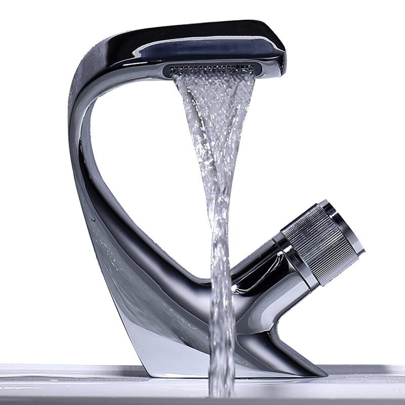 Annetta - Modern Chrome Plated Solid Brass Waterfall Spout Bathroom Faucet - Nordic Side - 03-18