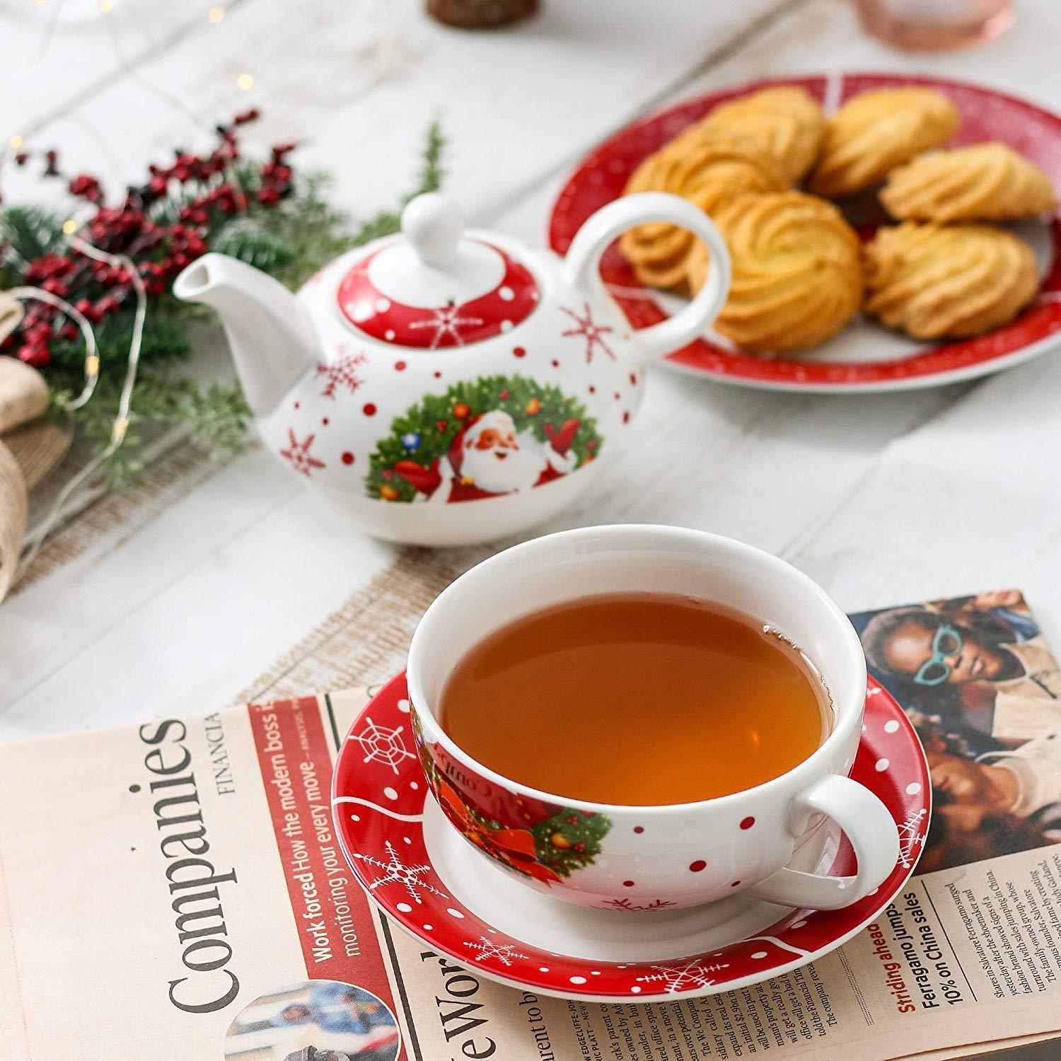 Christmas Pattern Porcelain Tea Set for One - Nordic Side - christmas, dinnerware, new year, xmas