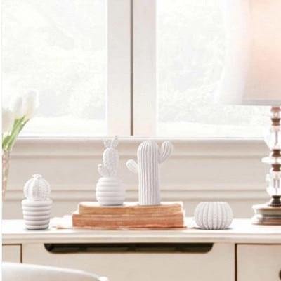 Handmade White Ceramic Cactus - Nordic Side - 