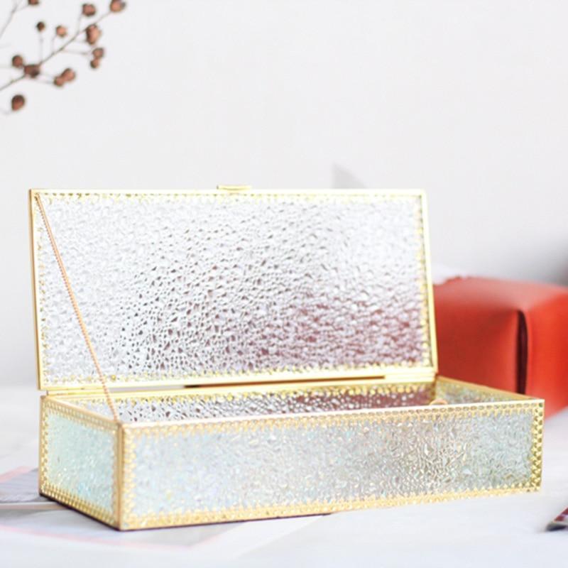 Golden Rectangular Glass Jewelry Box - Nordic Side - bathroom, bedroom