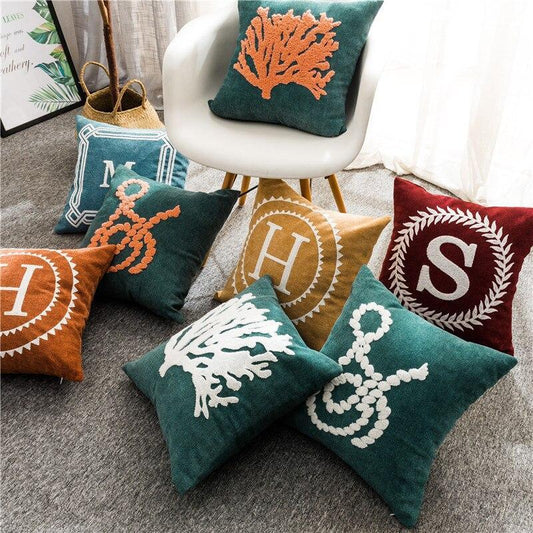 Letter Embroidered Cushion Cover - Nordic Side - 