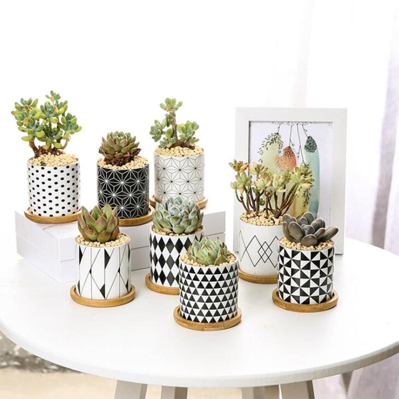 Rory - Round Geometric Pattern Flower Pot - Nordic Side - 02-09, modern-pieces