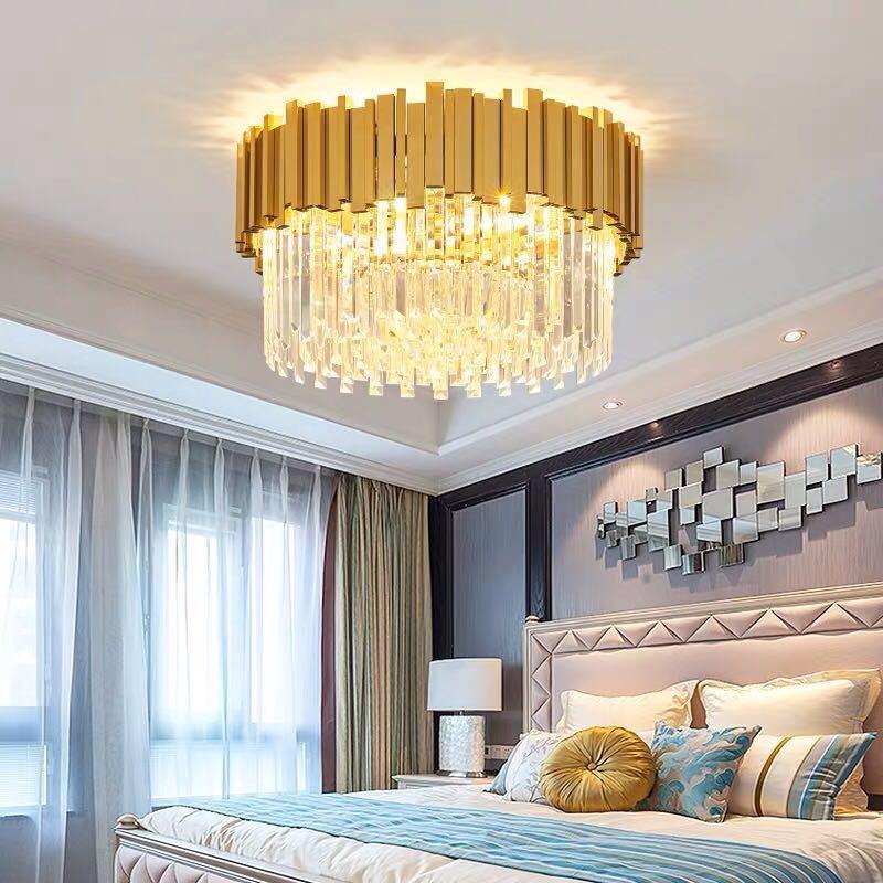 Modern LED crystal chandelier luxury gold stainless steel lustres cristal lampshade for living room hanging ceiling fixtures - Nordic Side - 