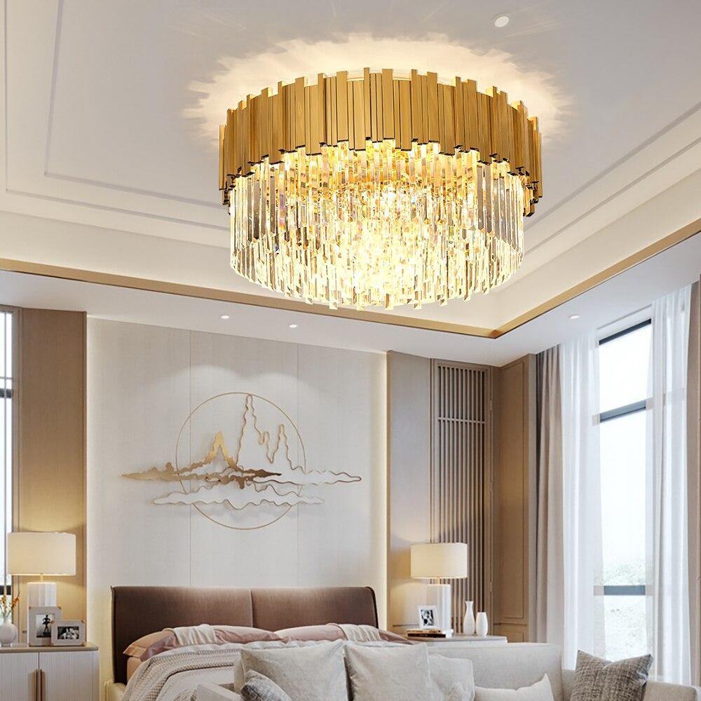 Modern LED crystal chandelier luxury gold stainless steel lustres cristal lampshade for living room hanging ceiling fixtures - Nordic Side - 