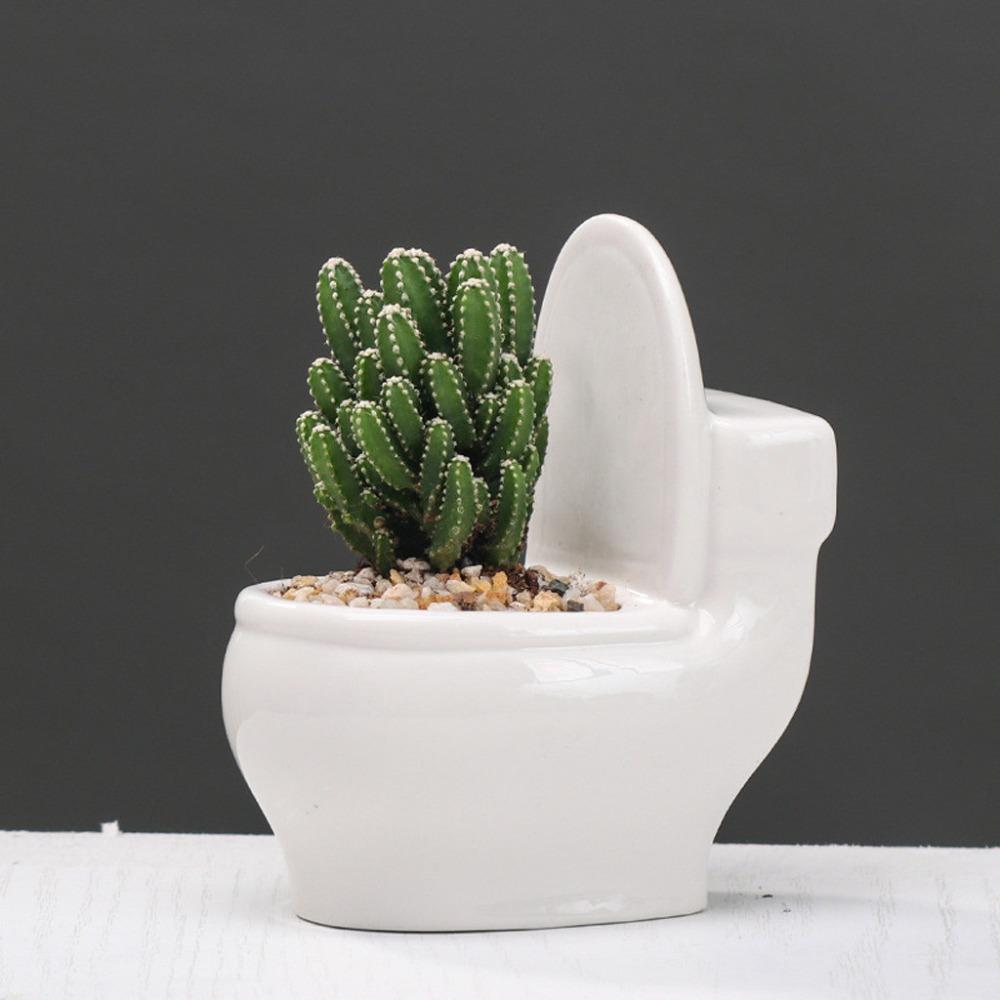 White Ceramic Toilet Design Flower Planter - Nordic Side - 02-09, feed-cl1-planters, modern-pieces, modern-planter-collection