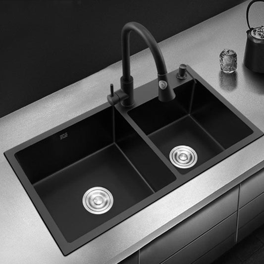 Ari - Black Nano Antibacterial Stainless Steel Double Bowl Kitchen Sink