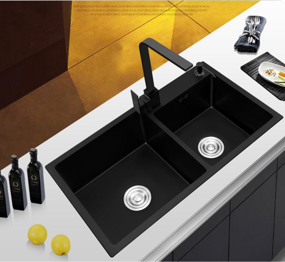 Ari - Black Nano Antibacterial Stainless Steel Double Bowl Kitchen Sink - Nordic Side - 03-18, modern-pieces