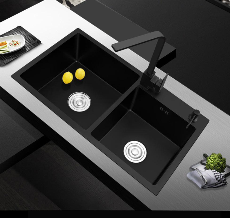 Ari - Black Nano Antibacterial Stainless Steel Double Bowl Kitchen Sink - Nordic Side - 03-18, modern-pieces