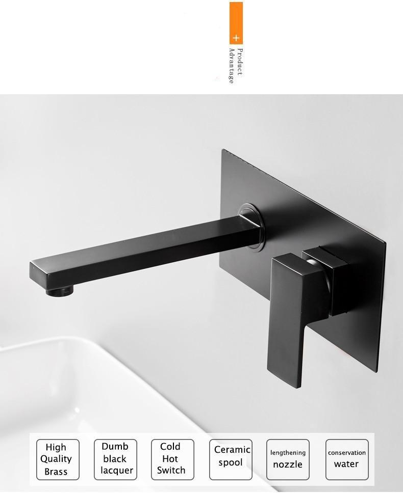 Odell - Luxurious Matte Black Wall Mounted Bathroom Faucet - Nordic Side - 03-19, modern-pieces