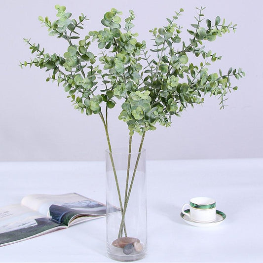 Faux Eucalyptus In Glass Vase