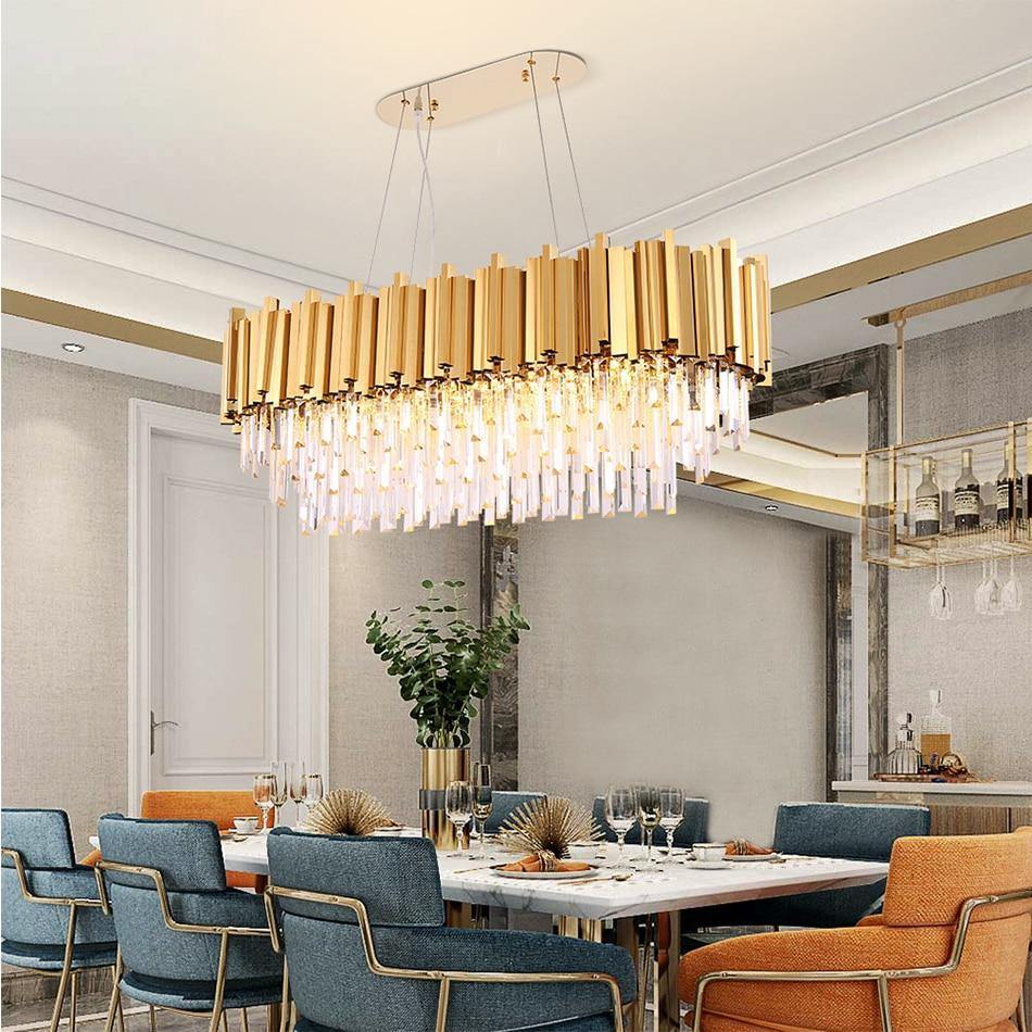 Luxury rectangle crystal chandelier for dining room modern chandeliers lighting gold polished steel hanglamp kitchen island lamp - Nordic Side - 