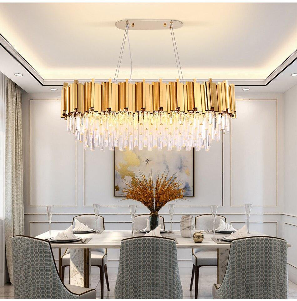 Luxury rectangle crystal chandelier for dining room modern chandeliers lighting gold polished steel hanglamp kitchen island lamp - Nordic Side - 