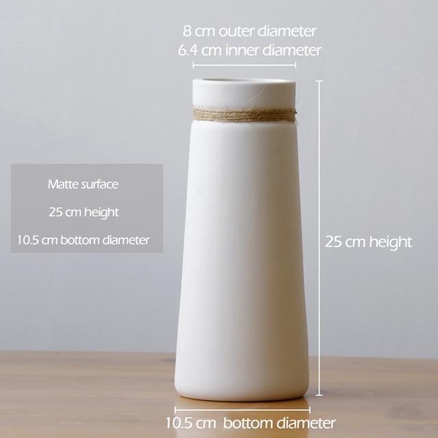 Modern White Ceramic Vase with Attached Hemp Rope