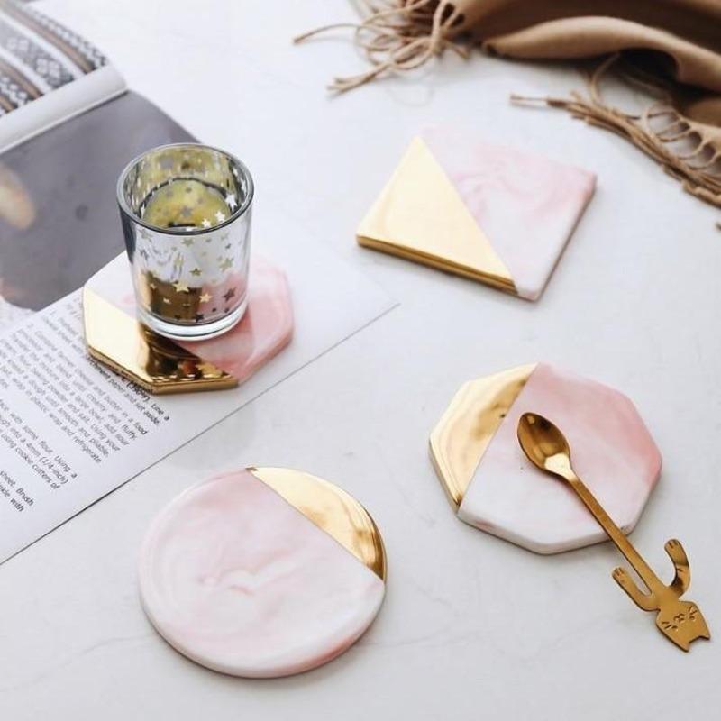 Marble Pink Ceramic Coaster (Set of 3)