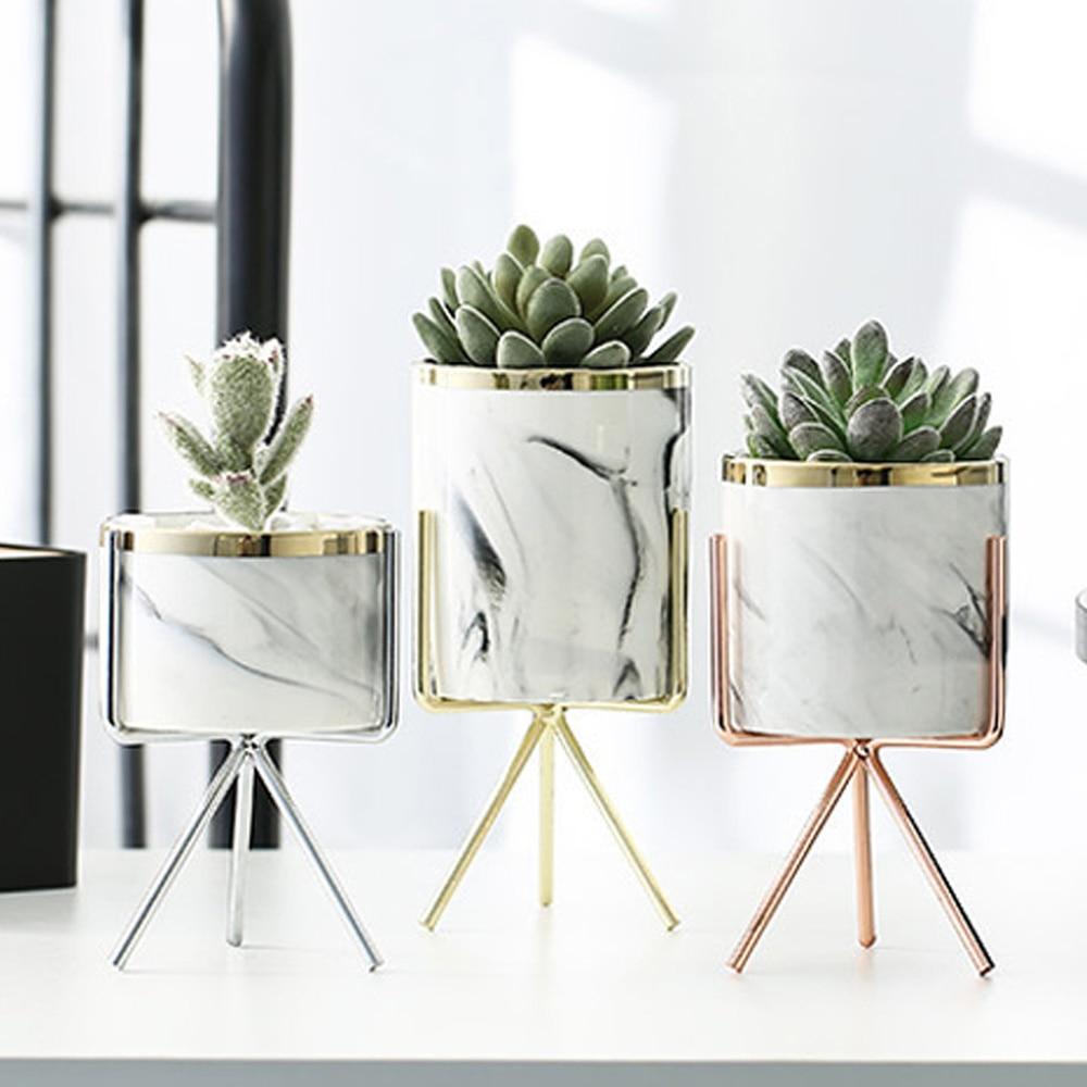 alohaboho Marble Small Succulent Pots with Metal Stand