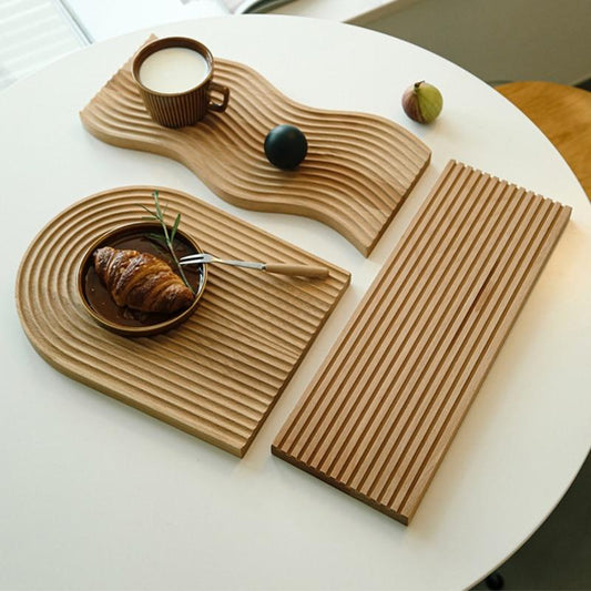 Natural Wood Groove Carved Nordic Tray