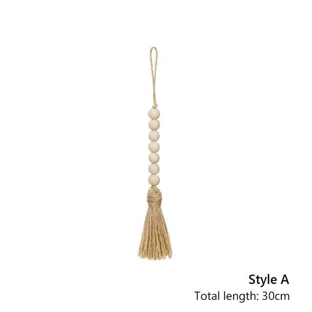 Hand Made Tassel With Natural Wood Beads
