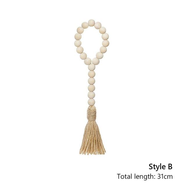 Hand Made Tassel With Natural Wood Beads