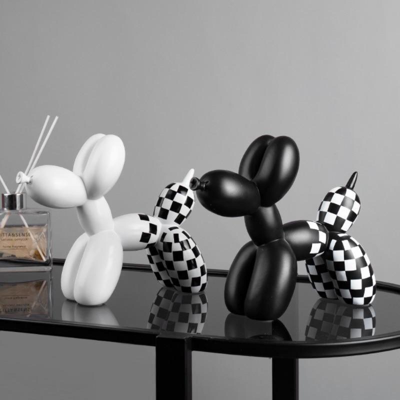 Checkered Balloon Dog Sculpture