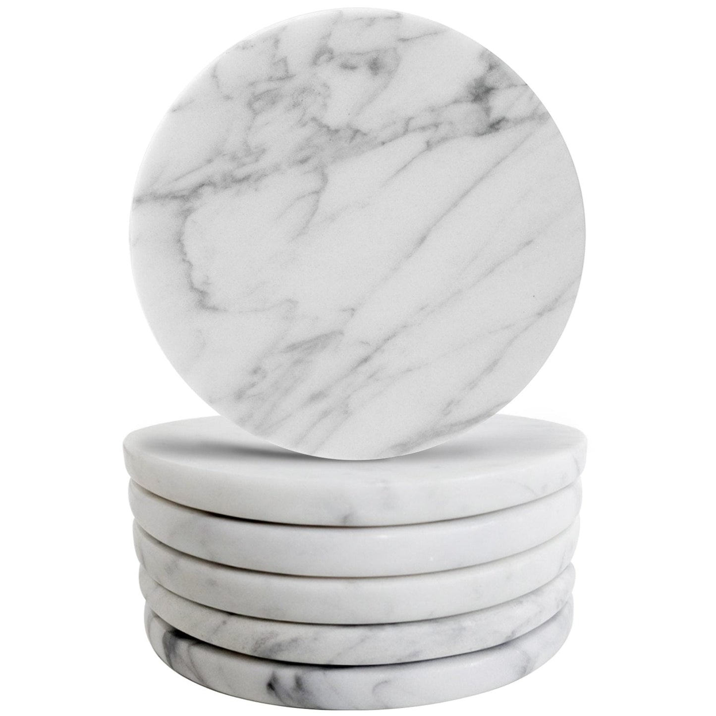 Natural Marble Coasters with Simple Insulation Coaster Pad (6 Pcs)