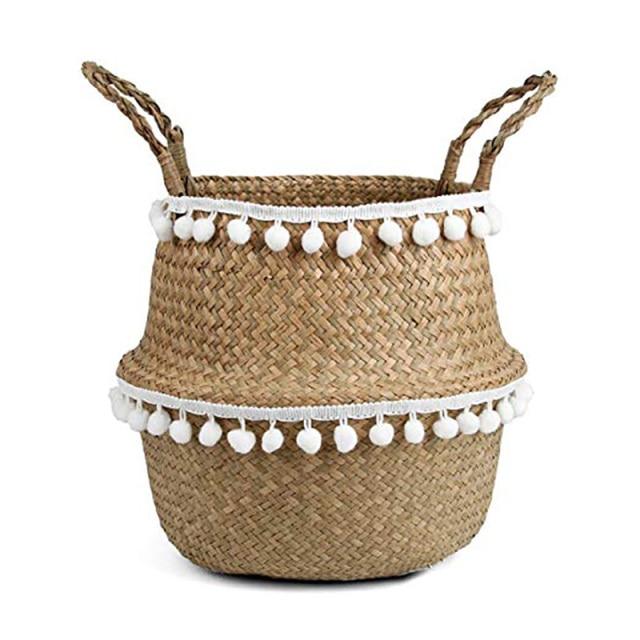 Handmade Bamboo Seagrass Rattan Storage Baskets with Tassels