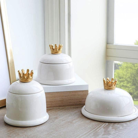 Golden Crown Ceramic Storage Box - Nordic Side - 
