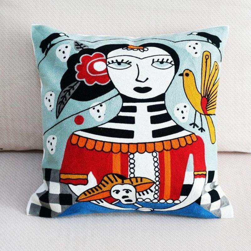 Cotton Embroidered Doll Cushion - Nordic Side - 